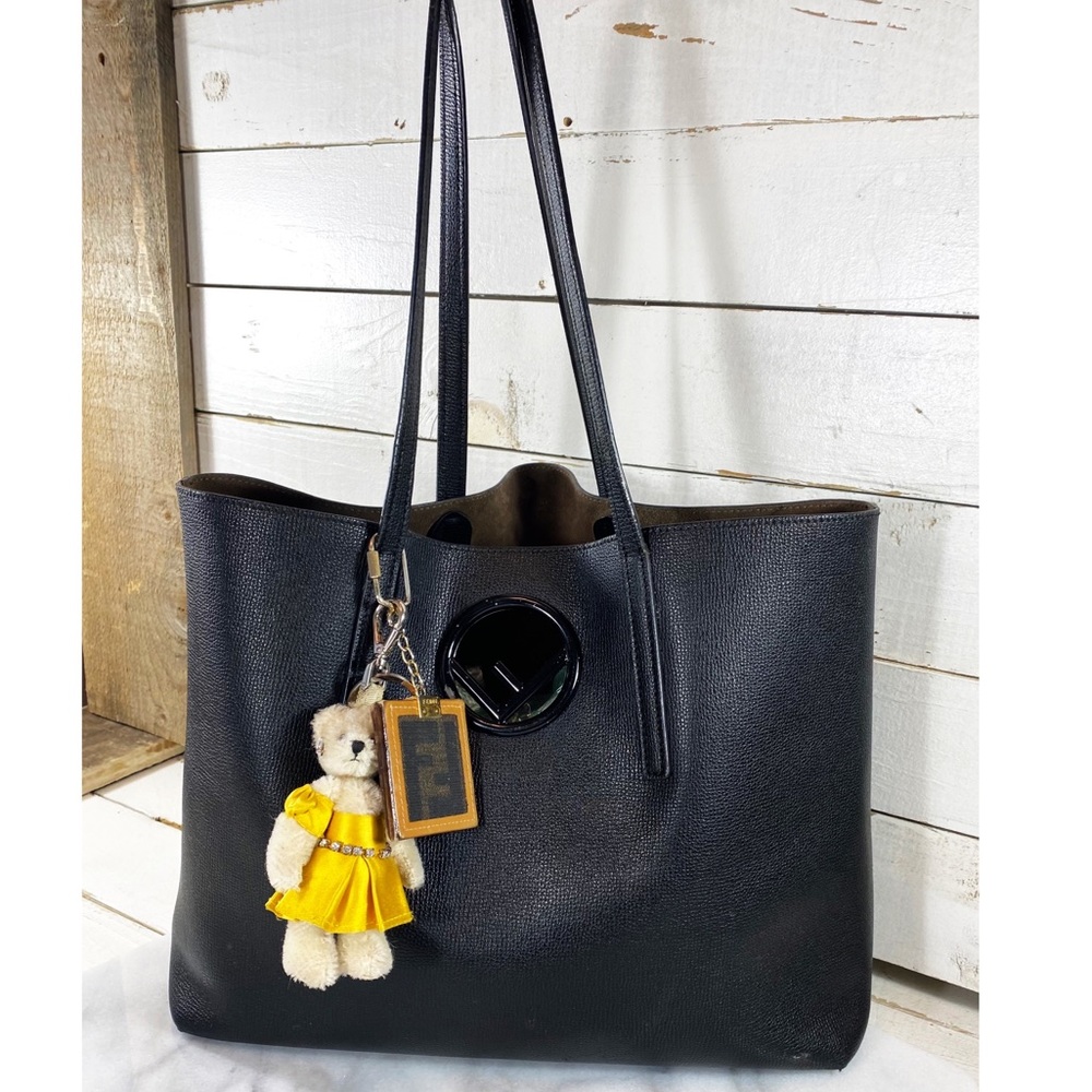 Fendi Textured Leather Logo Shopping Tote & Detachable Pouch